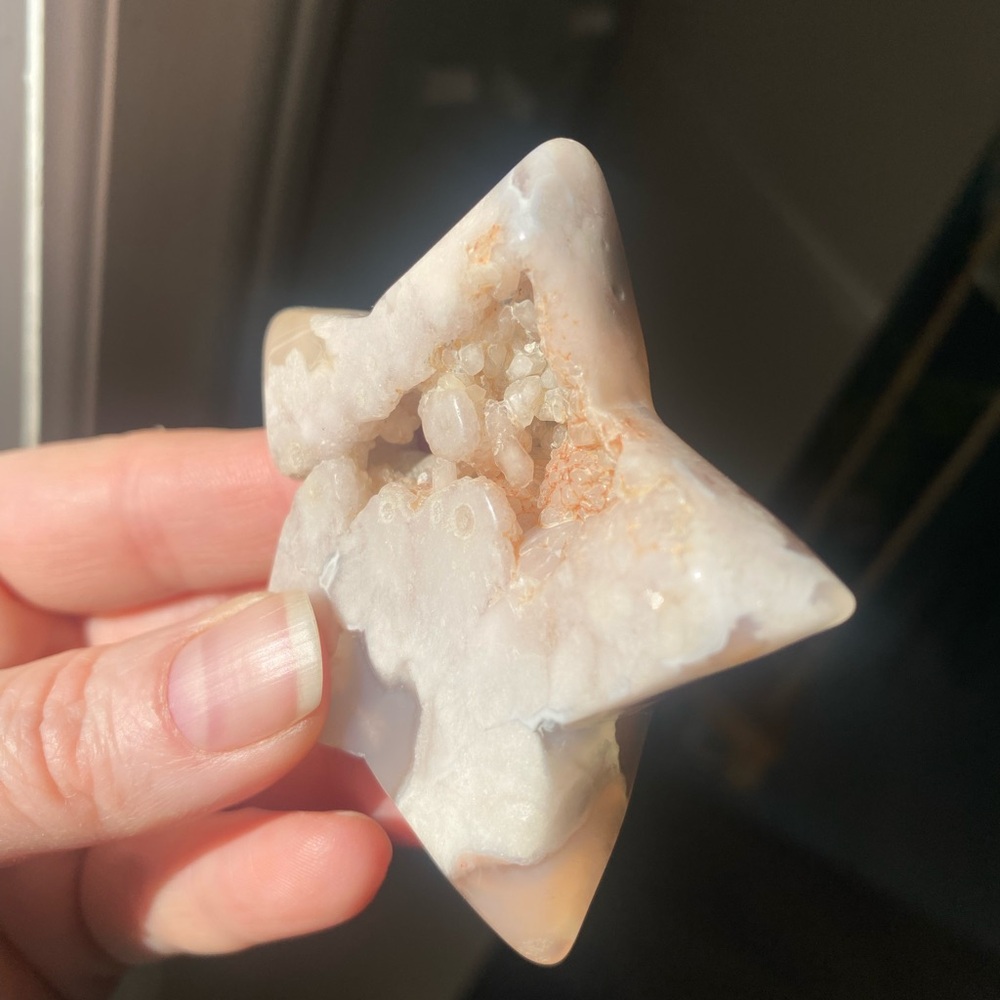 Flower Agate Star with Druzy - Picture 4 of 9